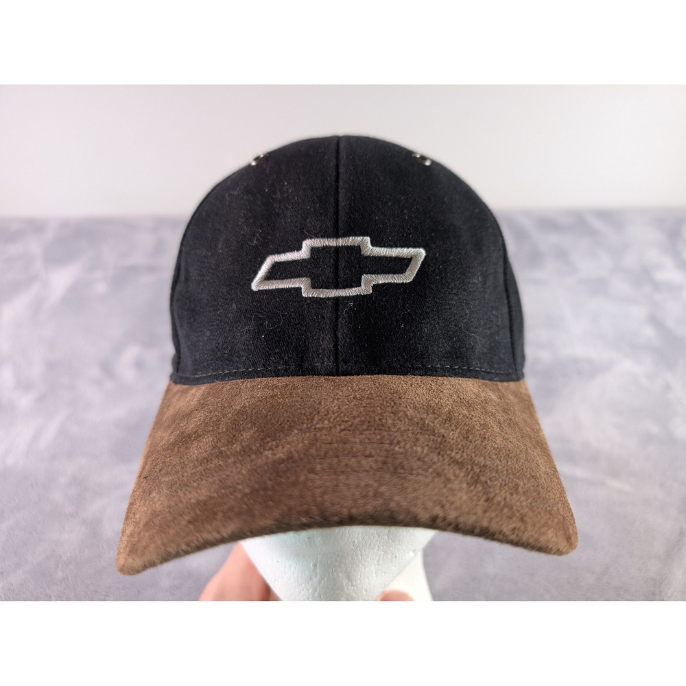 Chevrolet Paramount Headwear Hat Black Brown Faux Suede Brim Adjustable Cap 2001